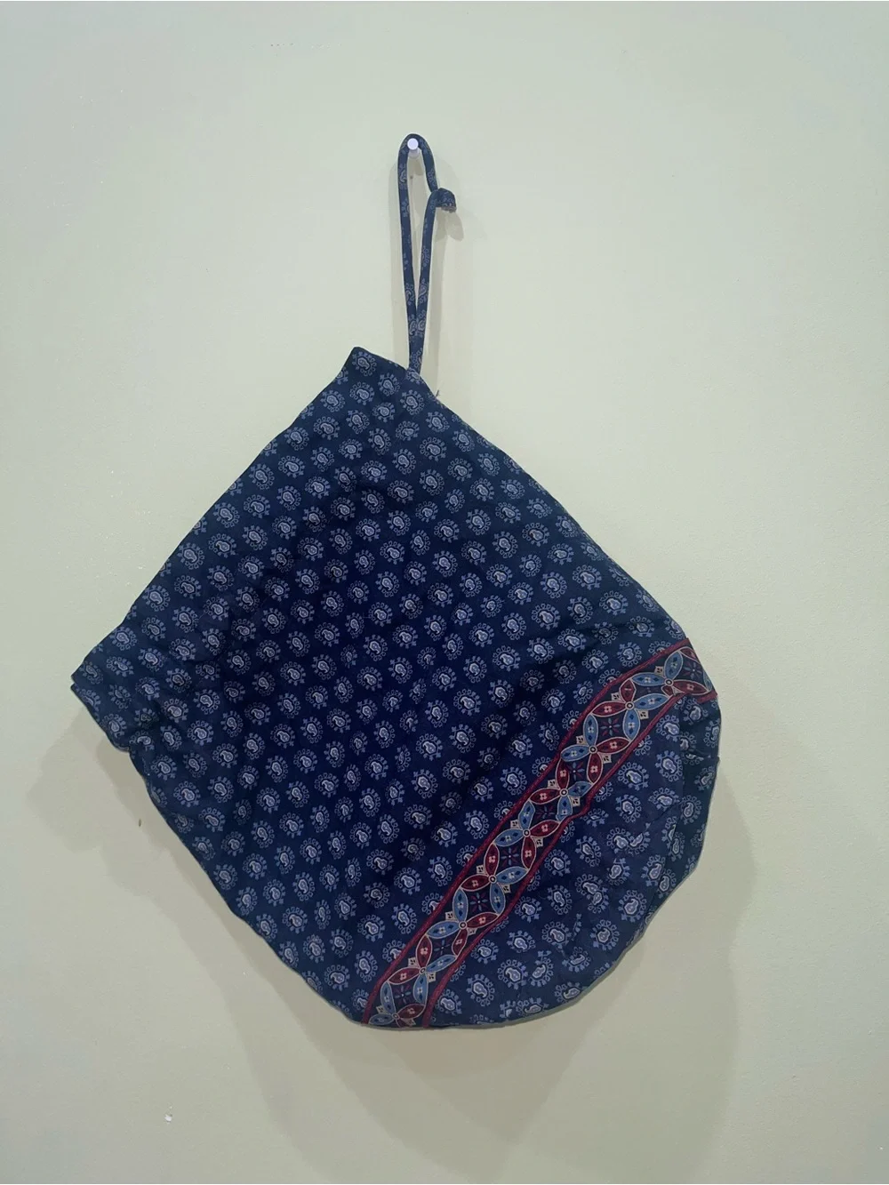 Vintage Vera Bradley CLASSIC NAVY 90s Ditty Bag Drawstring Lined Bag Navy Red